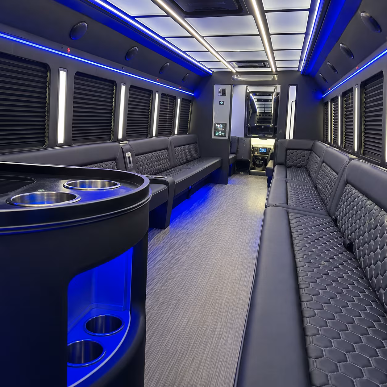 Wedding guests seated inside a party bus serving Chattanooga