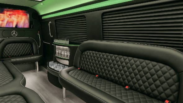 Interior of Charter Bus Company Huntsville's 14 Passenger Sprinter Limousine in Huntsville